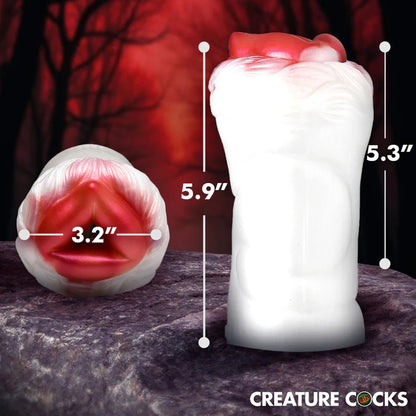 XR Brands Snow She-Wolf Silicone Stroker - White - Textured Inner Tunnel with Removable Faux Fur Cover