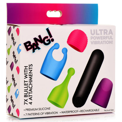 Bang Rechargeable Bullet with 4 Attachments – Multi-Function Waterproof Vibrator