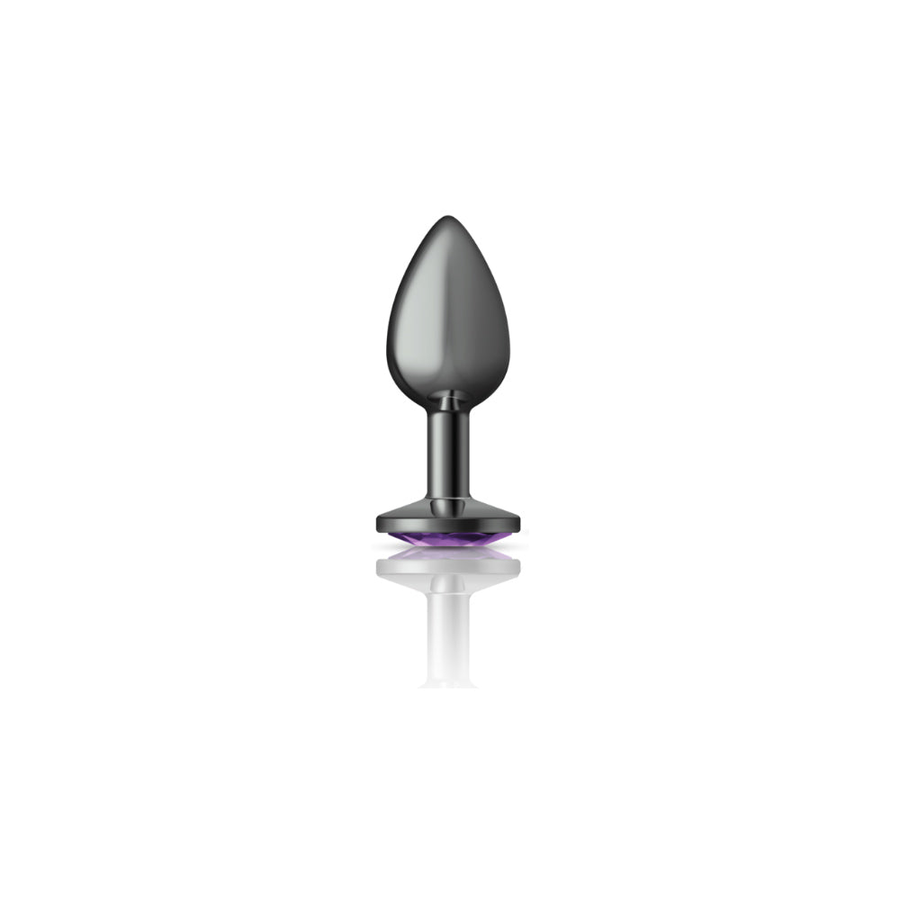 Cheeky Charms Small Gunmetal Metal Anal Plug with Deep Purple Acrylic Gemstone