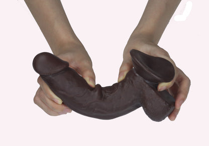 Real Skin 7.5" Dual Layer Dildo - Dark Brown - Realistic and Bendable