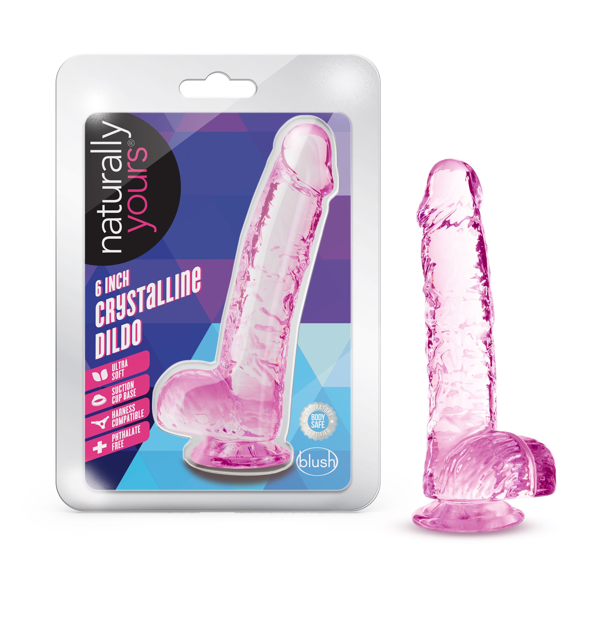 Blush Naturally Yours 6 Inch Crystalline Dildo - Pink - Life-like Feel with Suction Cup Base