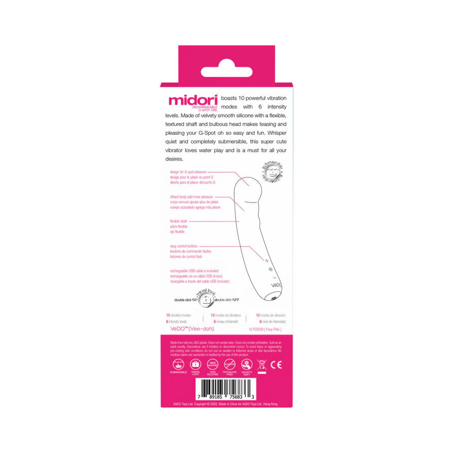 Midori Rechargeable G-Spot Vibe - 10 Vibration Modes - Foxy Pink