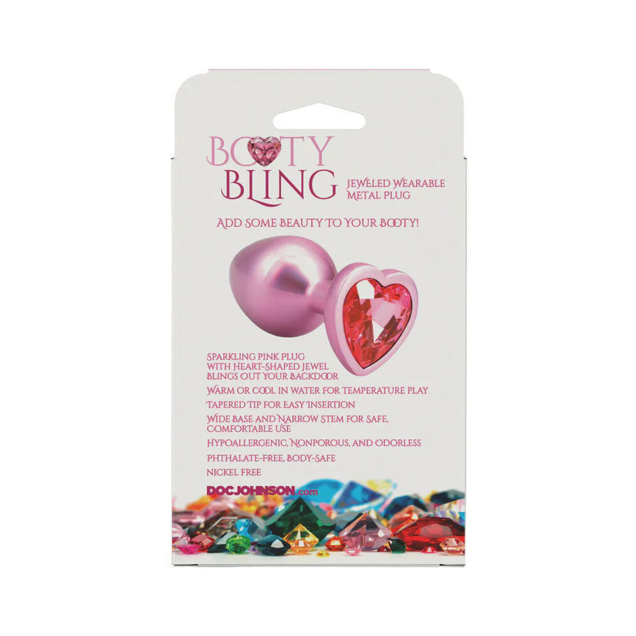Doc Johnson Booty Bling Metal Heart Plug - Medium - Phthalate-Free - Pink
