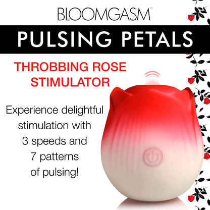 XR Brands Pulsing Petals Throbbing Rose Stimulator – Red – Waterproof, Rechargeable, Multi-Function