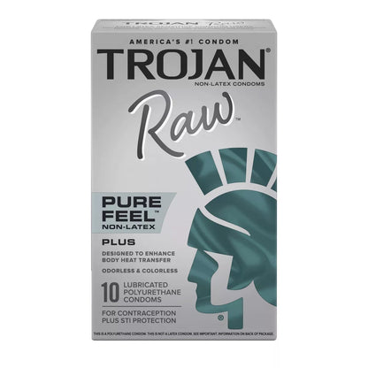 Trojan Raw Non-Latex Condoms – Ultra-Thin Polyurethane – 10 Pack