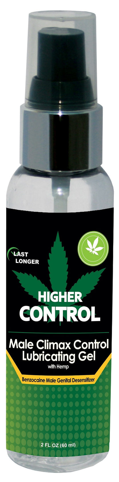 Body Action Higher Control Male Climax Control Lubricating Gel with Hemp – 2 Fl Oz