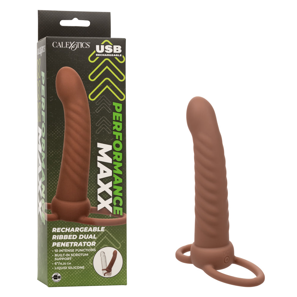 CalExotics Performance Maxx Rechargeable Ribbed Dual Penetrator – Brown