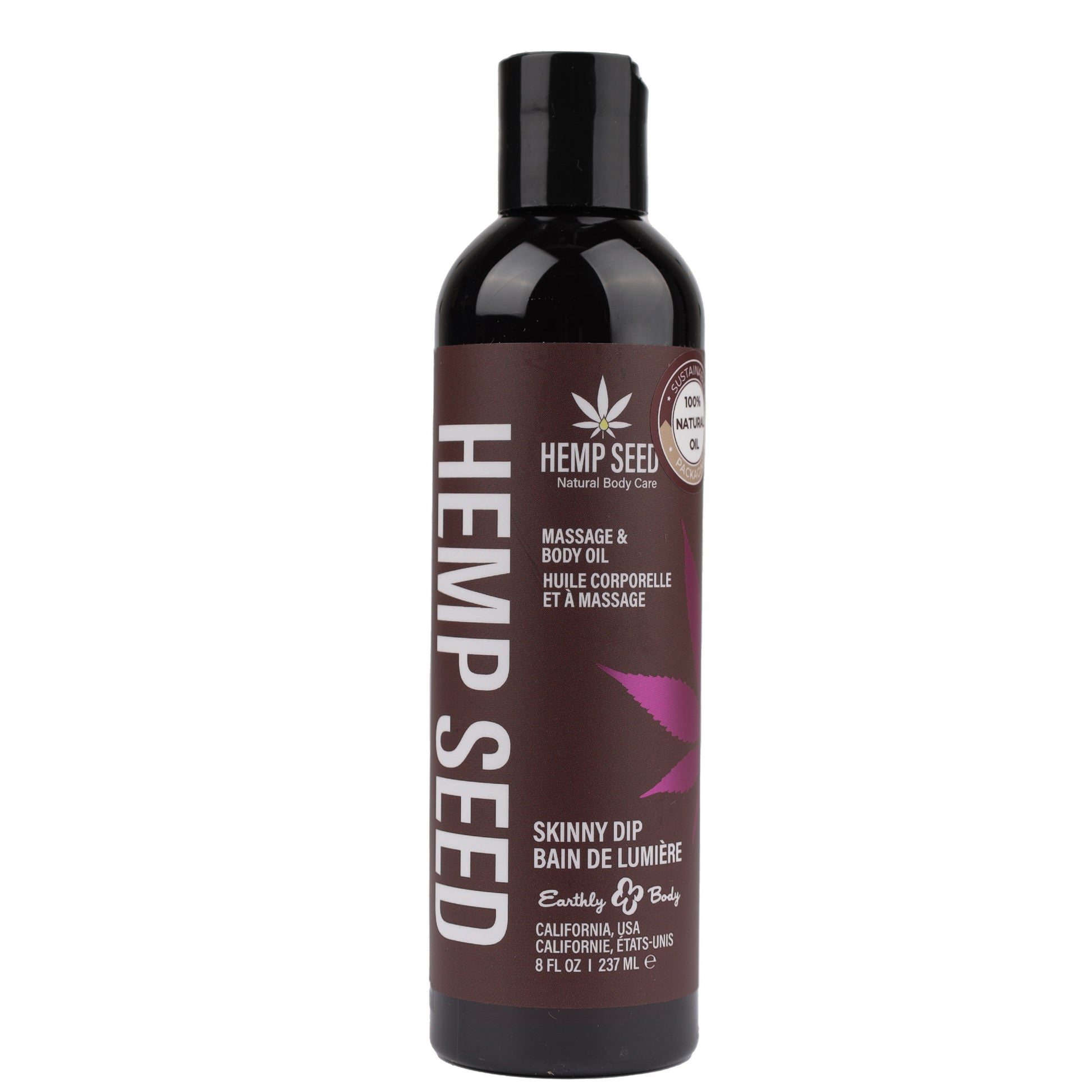 Earthly Body Hemp Seed Massage and Body Oil - Vanilla and Cotton Candy Scent - 8 Fl. Oz.