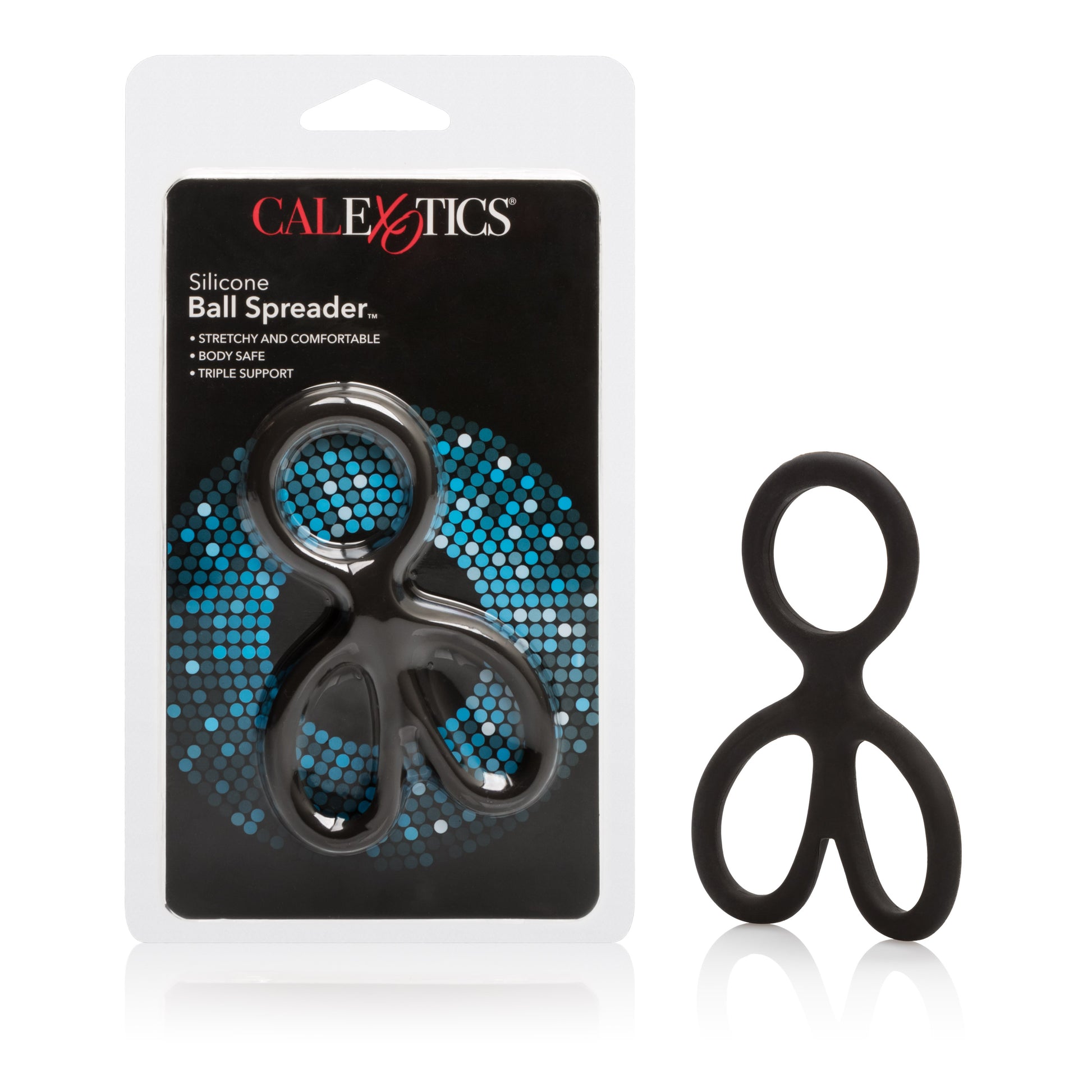 CalExotics Silicone Ball Spreader with Independent Scrotum Rings – Black