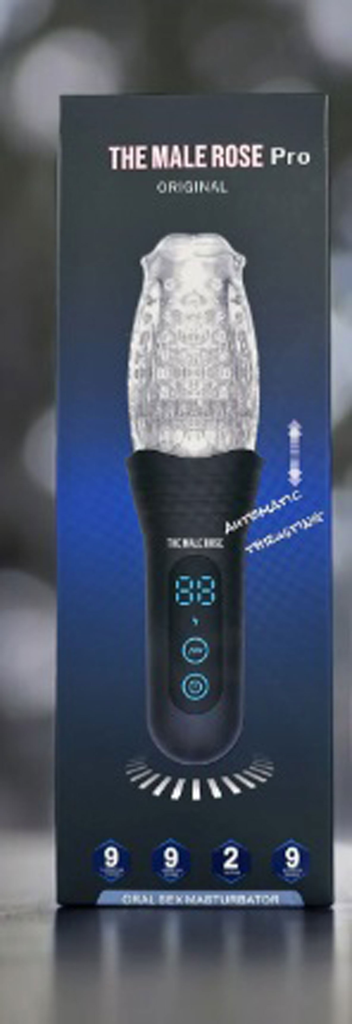 The Male Rose Pro Rechargeable Thrusting Vibrating and Rotating Masturbator – Clear