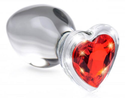 XR Brands Red Heart Gem Glass Anal Plug – Medium – Red