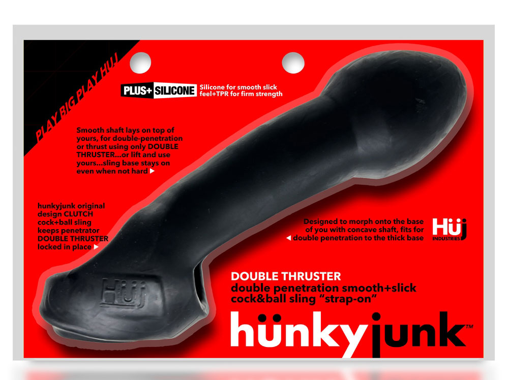 Oxballs Double Thruster - Silicone Strap-On Cock Sling for Double Penetration - Black