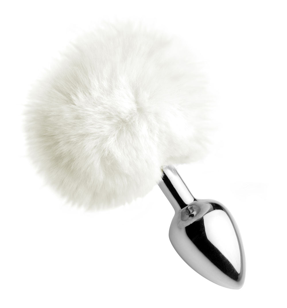 XR Brands White Fluffy Bunny Tail Anal Plug – Tapered Design for Comfort