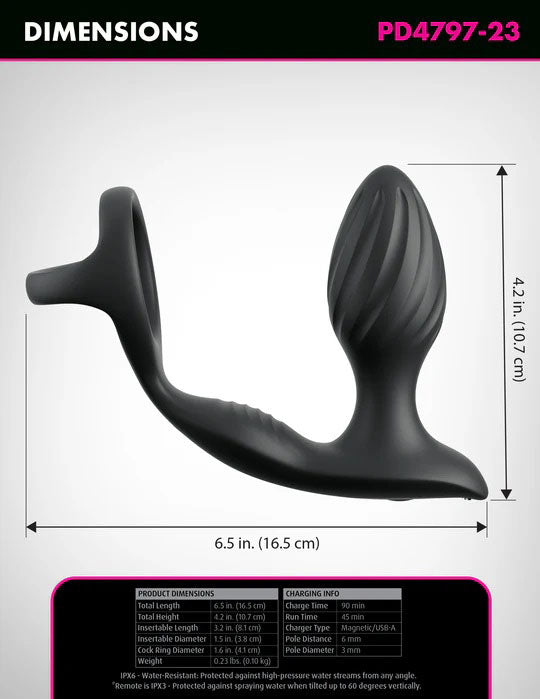 Pipedream Anal Ass-Gasm Gyro-Milk Pro Plug with Remote - Black