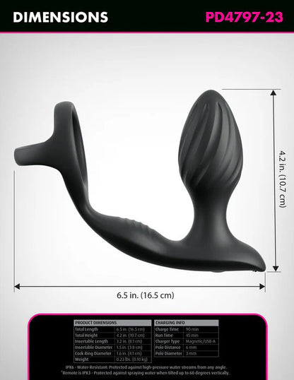 Pipedream Anal Ass-Gasm Gyro-Milk Pro Plug with Remote - Black