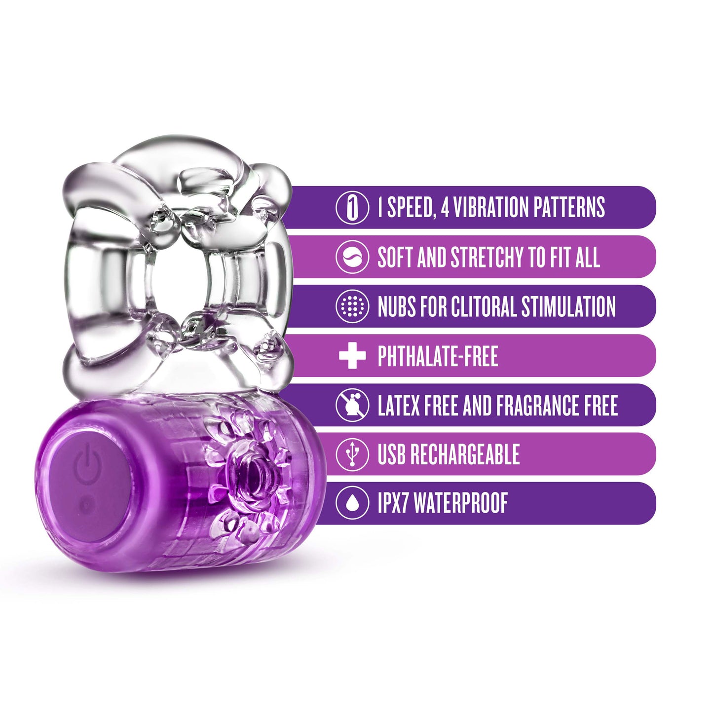 Blush Play With Me Pleaser Rechargeable C-Ring - Purple - Multi-Function