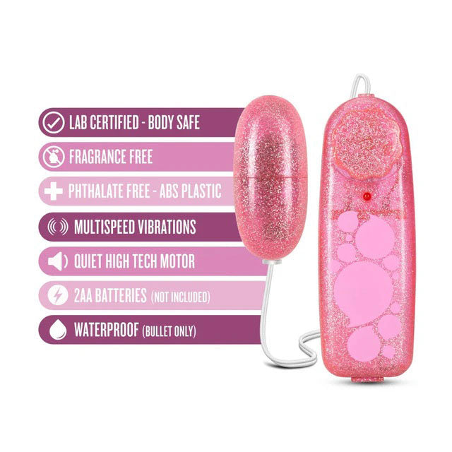B Yours Glitter Power Bullet Mini Vibrator - Pink - Waterproof with Adjustable Speed