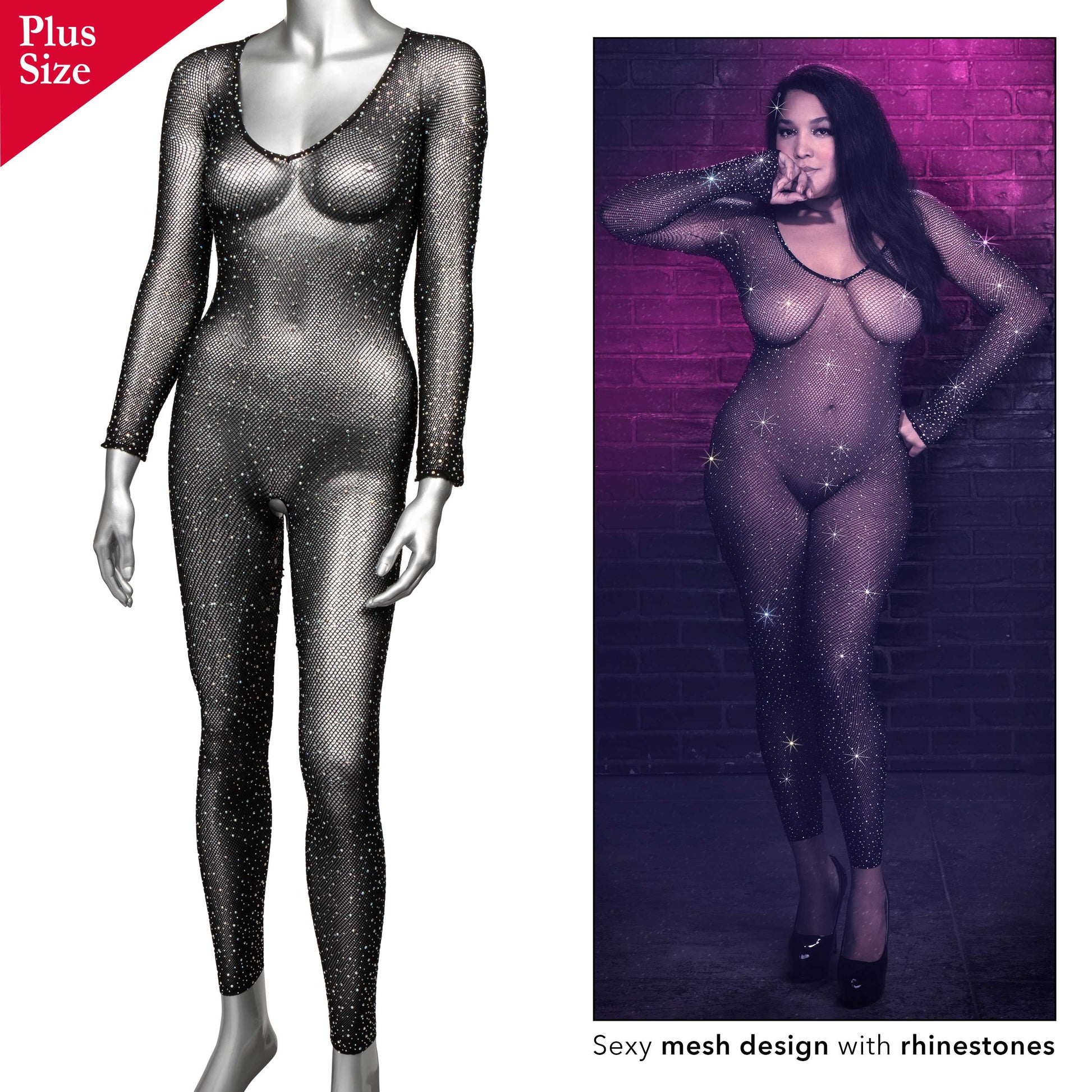 CalExotics Radiance Plus Size Crotchless Full Body Suit - Black