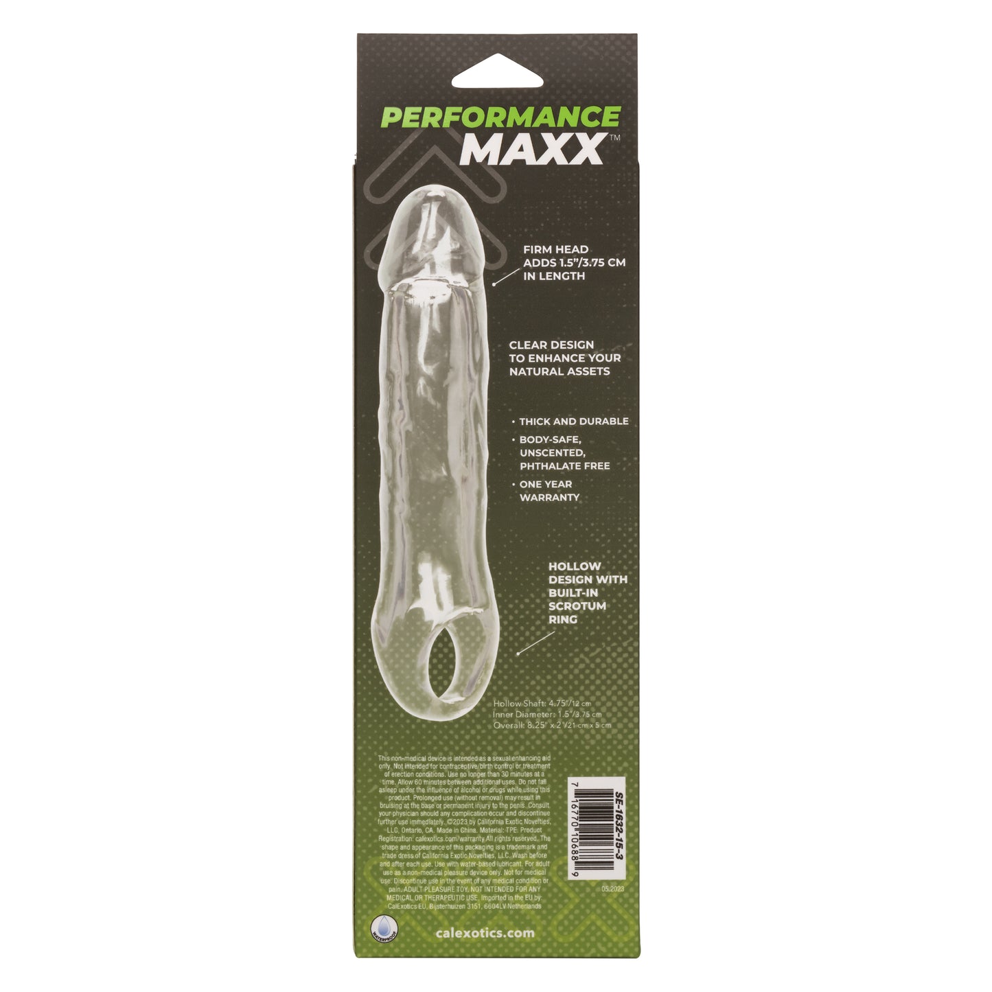 CalExotics Performance Maxx Clear Extension 6.5 Inch Hollow Design with Scrotum Strap – Clear