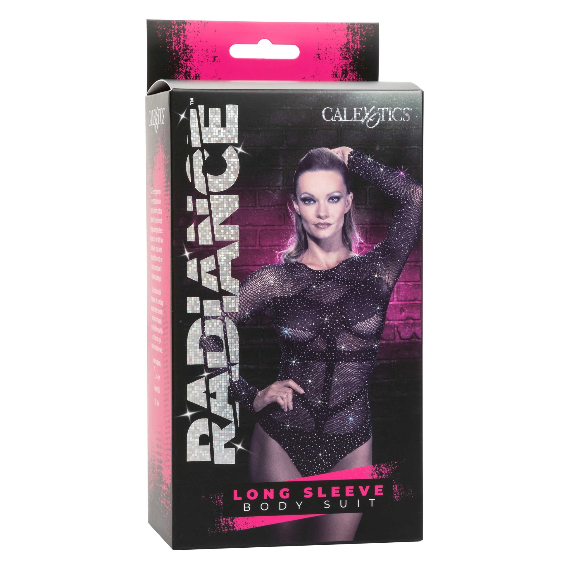 CalExotics Radiance Long Sleeve Bodysuit - Black - Soft Mesh Design with Rhinestone Accents
