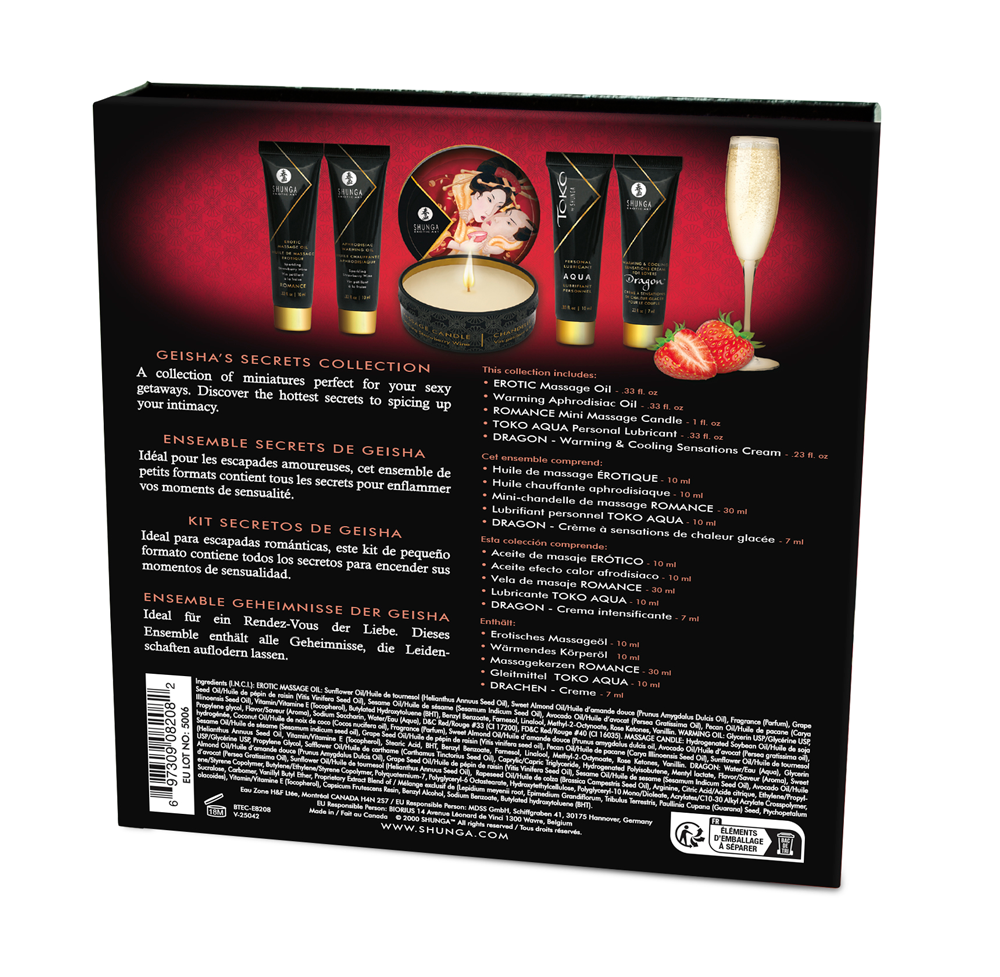 Shunga Geisha's Secrets Gift Set – Sparkling Strawberry Wine – 5-Piece Set