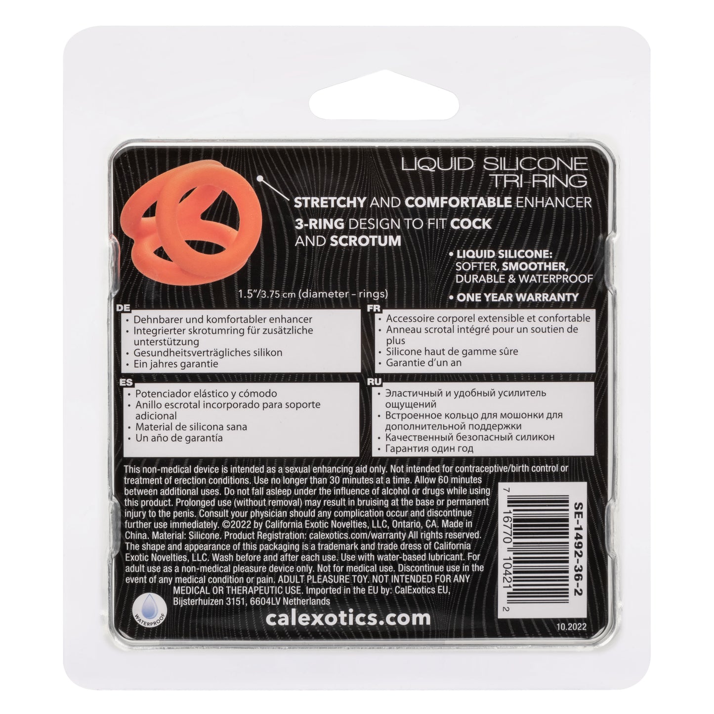 CalExotics Alpha Liquid Silicone Tri-Ring - Orange - Triple Ring Cock and Scrotum Enhancer