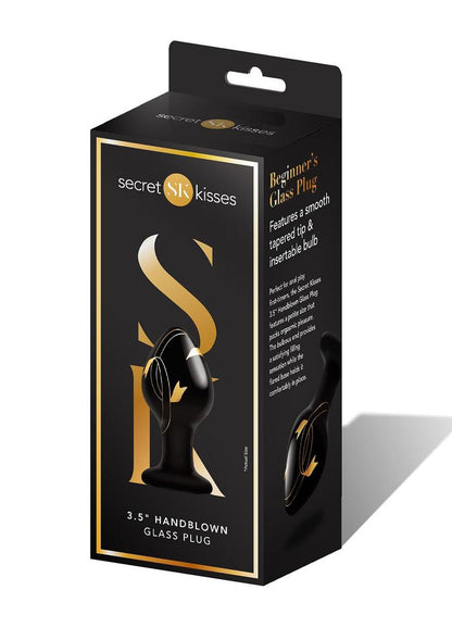 Secret Kisses 3.5 Inch Handblown Glass Plug - Black - Anal Play Beginner's Tool