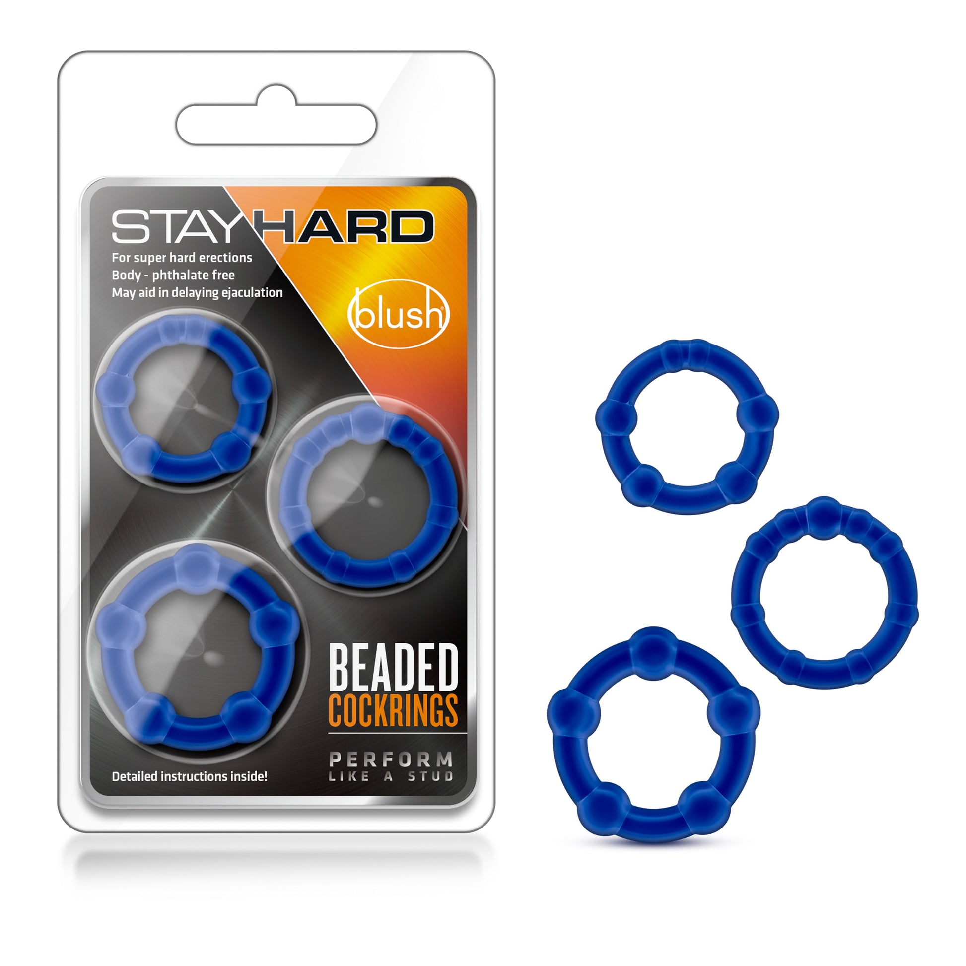 Blush Stay Hard Beaded Cock Rings – 3 Pack – Blue