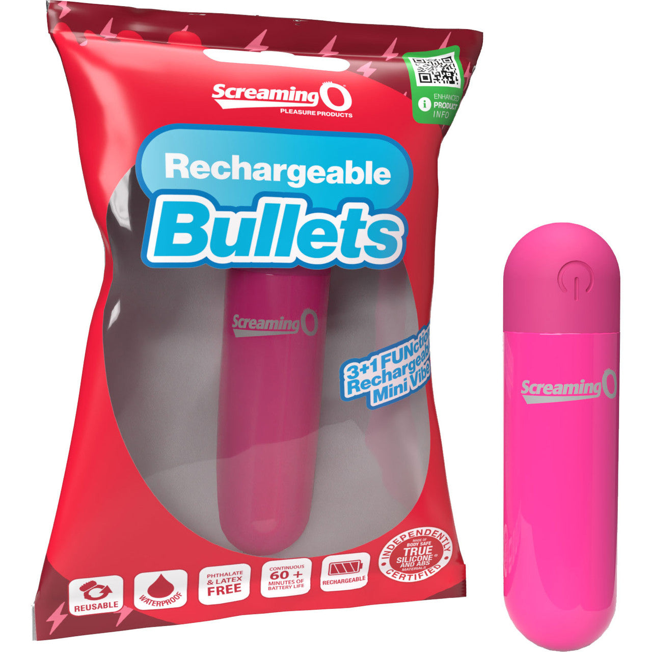 Screaming O Rechargeable Bullet – Waterproof Vibrating Bullet – Pink