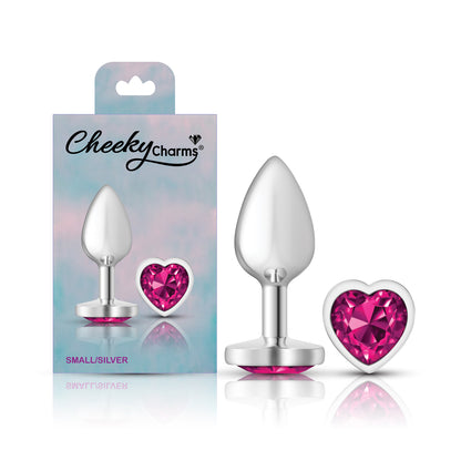 Cheeky Charms Small Silver Metal Anal Plug with Bright Pink Heart Gem