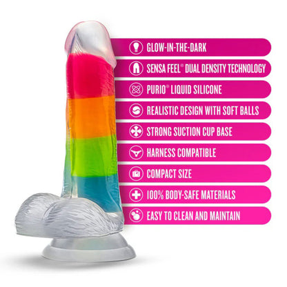 Blush Neo Elite Rainbow Rave Dual Density Dildo – Glow-in-the-Dark, Multicolored