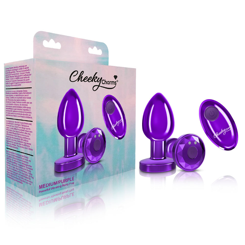 Cheeky Charms Vibrating Metal Anal Plug - Medium - Purple