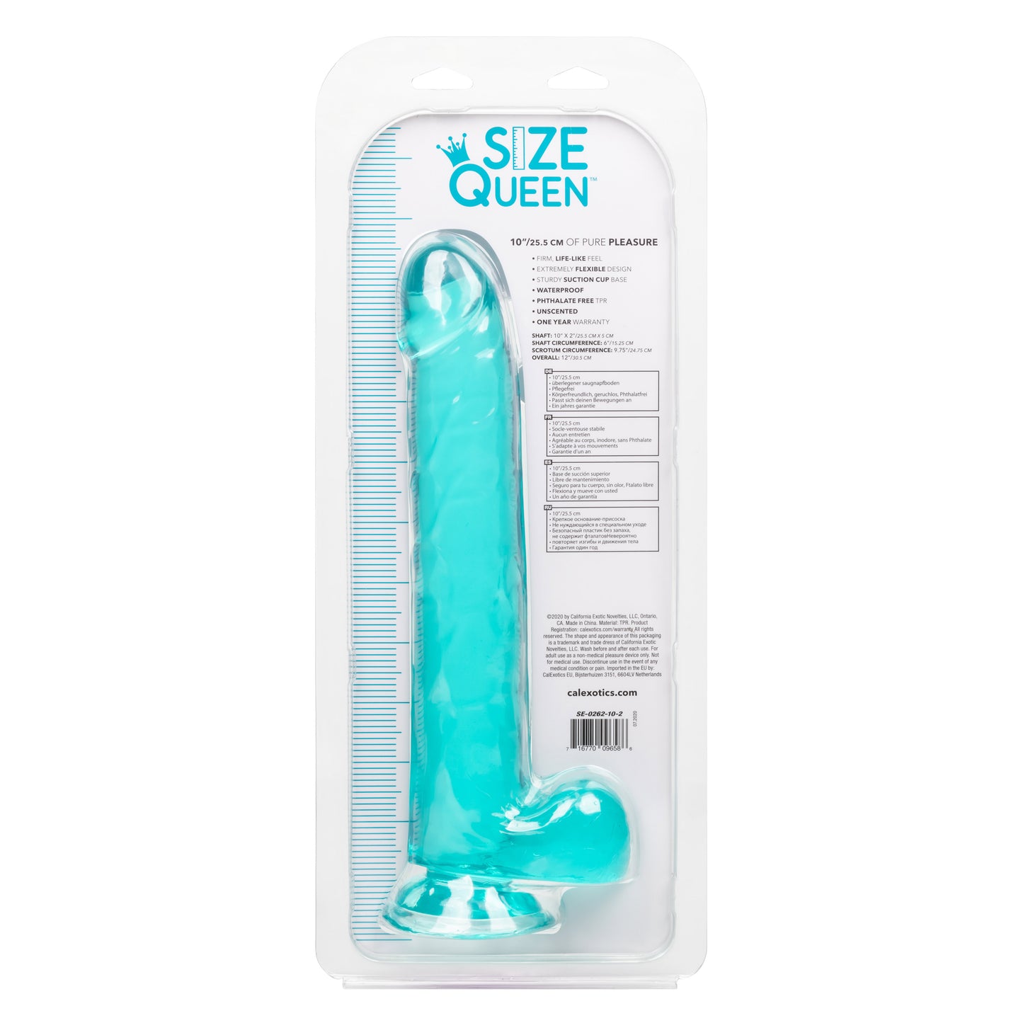 CalExotics Size Queen 10-Inch Dildo with Suction Cup Base – Blue