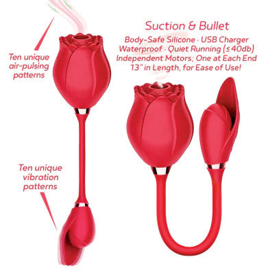Wild Rose Suction and Bullet - Multi-Function Vibrator with 10-Speed Vibration - Red
