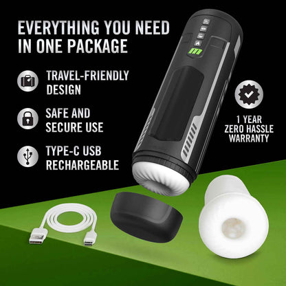 M for Men Master Blaster Automatic Male Masturbator with Vibrating and Warming Features - Black