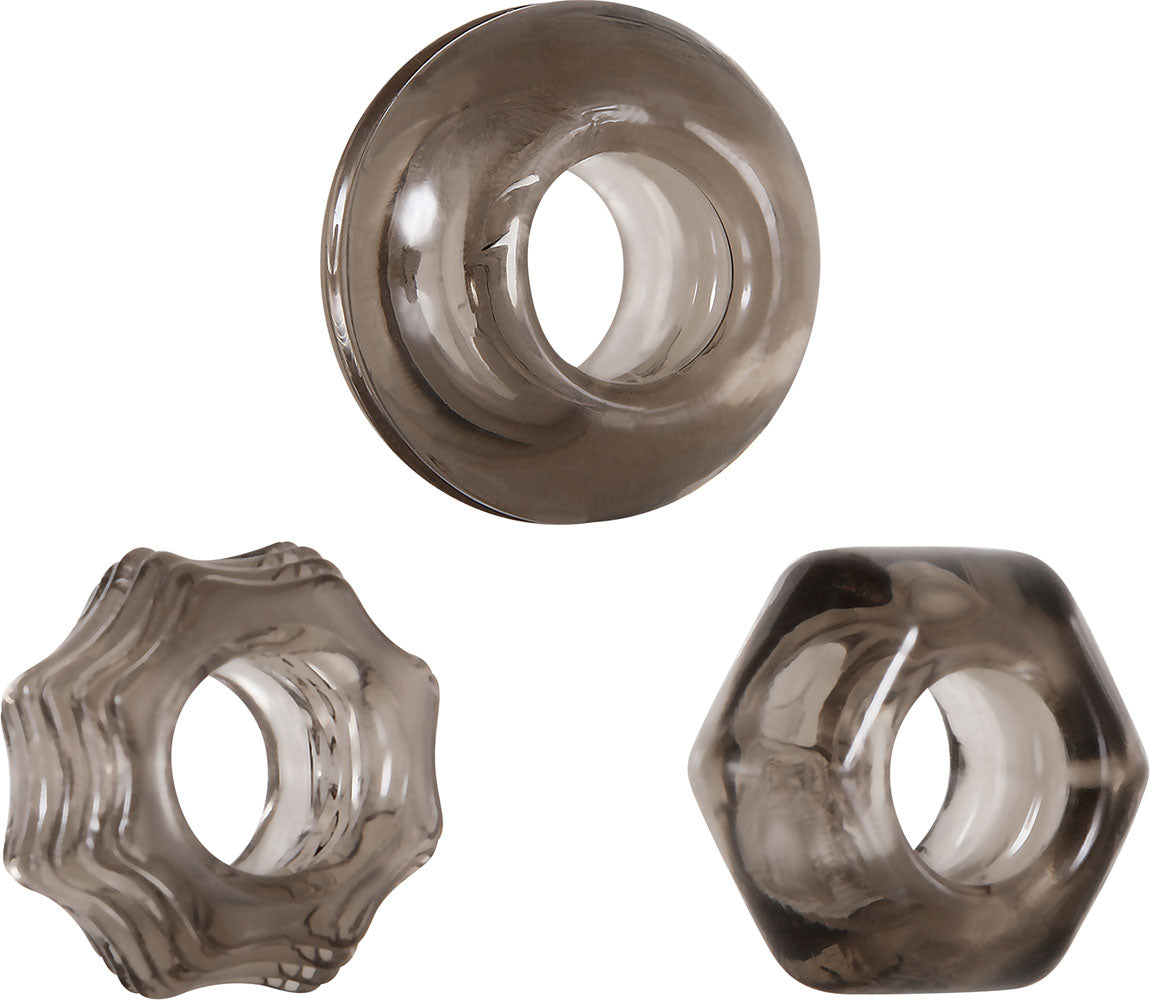 Evolved Novelties Triple Thick Cockrings – Gray – 3 Shapes with Pleasure Grooves