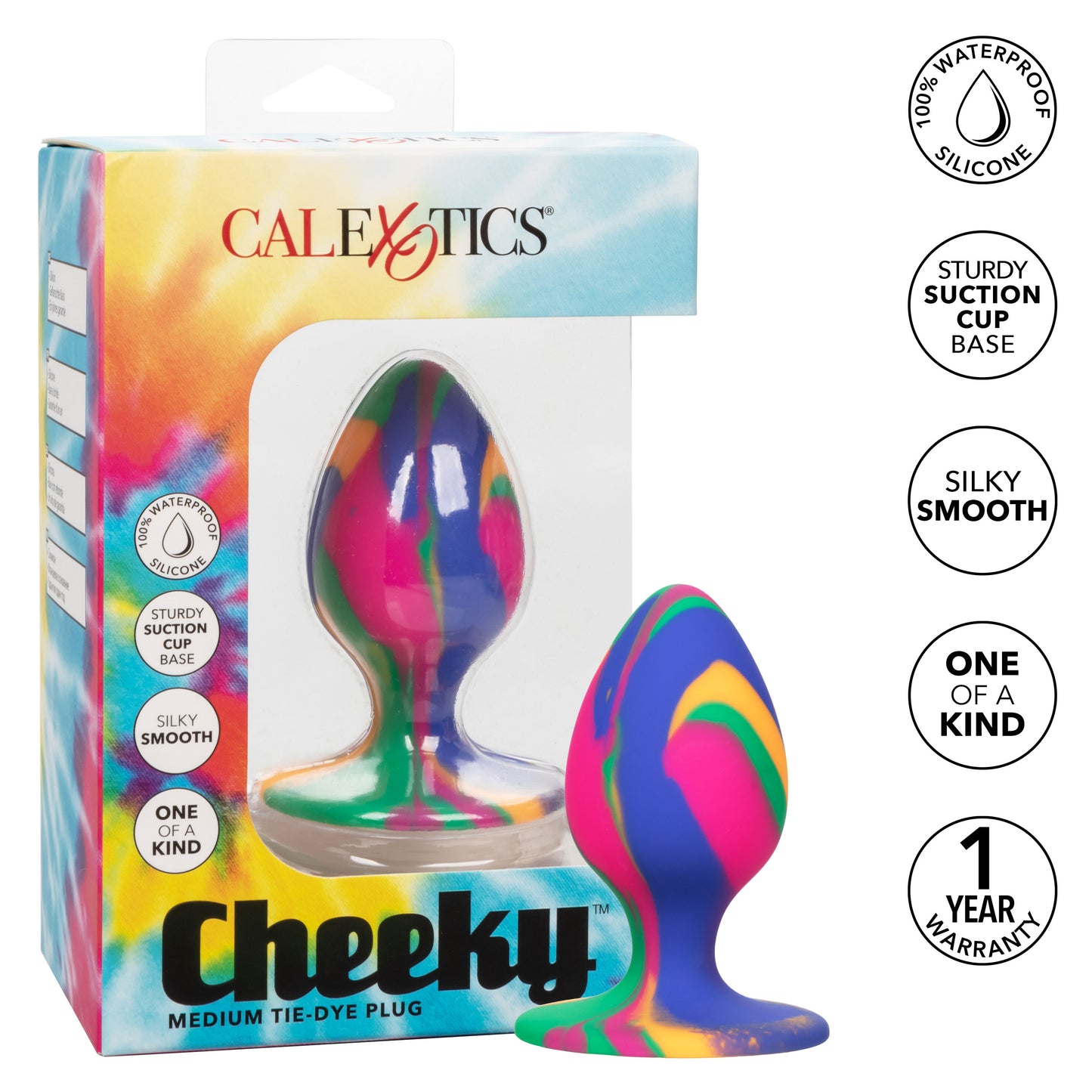 CalExotics Cheeky Medium Tie-Dye Plug with Suction Cup Base - Multi
