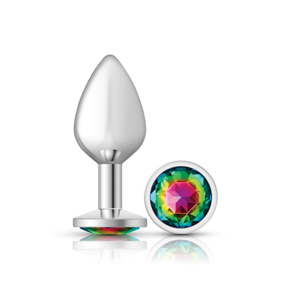 Cheeky Charms Rainbow Round Gem Medium Anal Plug – Silver