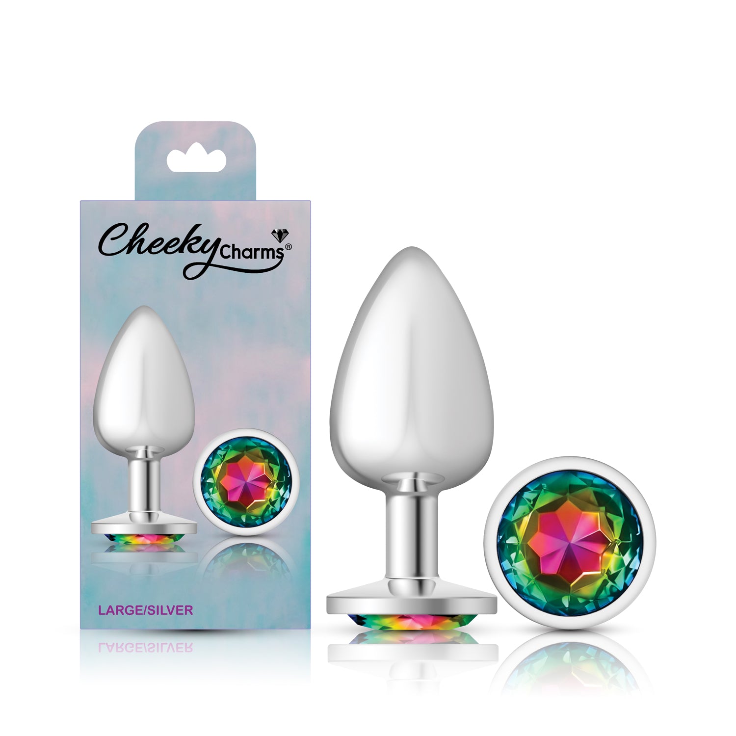 Cheeky Charms Rainbow Round Gem Silver Metal Anal Plug – Large