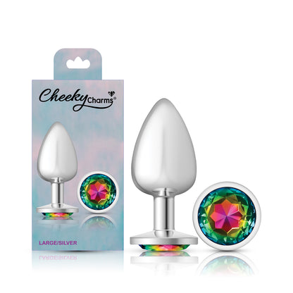 Cheeky Charms Rainbow Round Gem Silver Metal Anal Plug – Large
