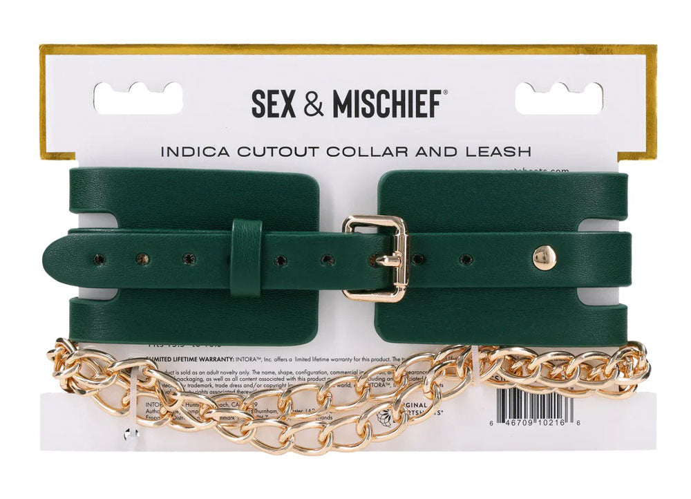 Indica Cutout Collar and Leash – Emerald Green with Gold Hardware