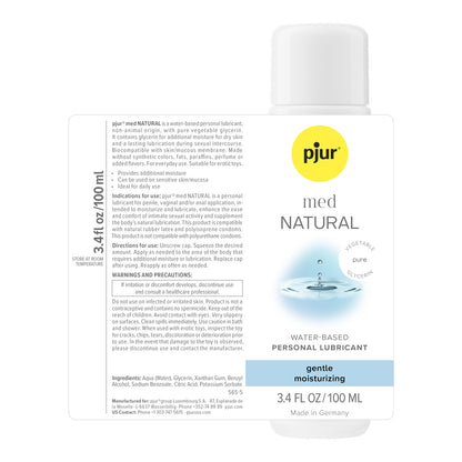 Pjur Med Natural Glide Personal Lubricant - 3.4 Fl Oz - Moisturizing Formula