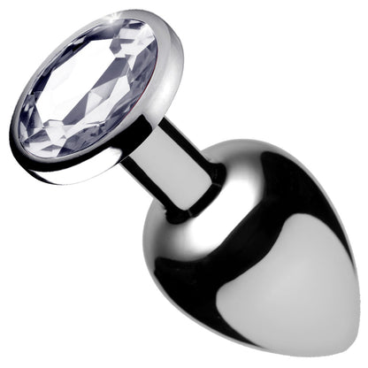 XR Brands Clear Gem Anal Plug - Medium - Tapered Shape - Silver