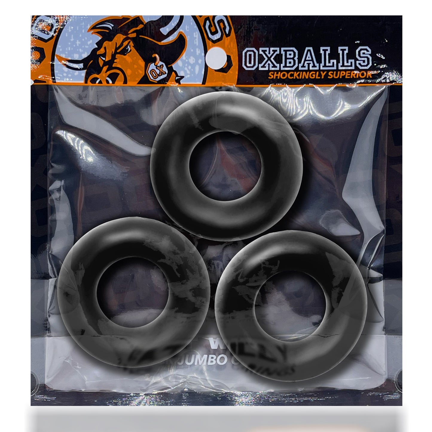 Oxballs Fat Willy 3-Pack Jumbo C-Rings - Black - Non-Rolling Grip Design