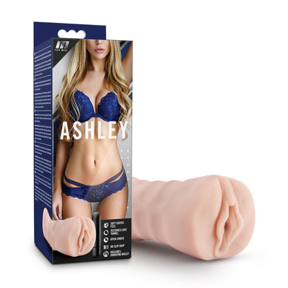 M for Men Ashley Vanilla - Soft Vagina-Shaped Masturbator with Vibrating Bullet - Beige