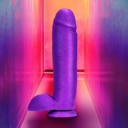 Blush Neo Elite 10 Inch Silicone Dual Density Cock with Balls - Neon Purple