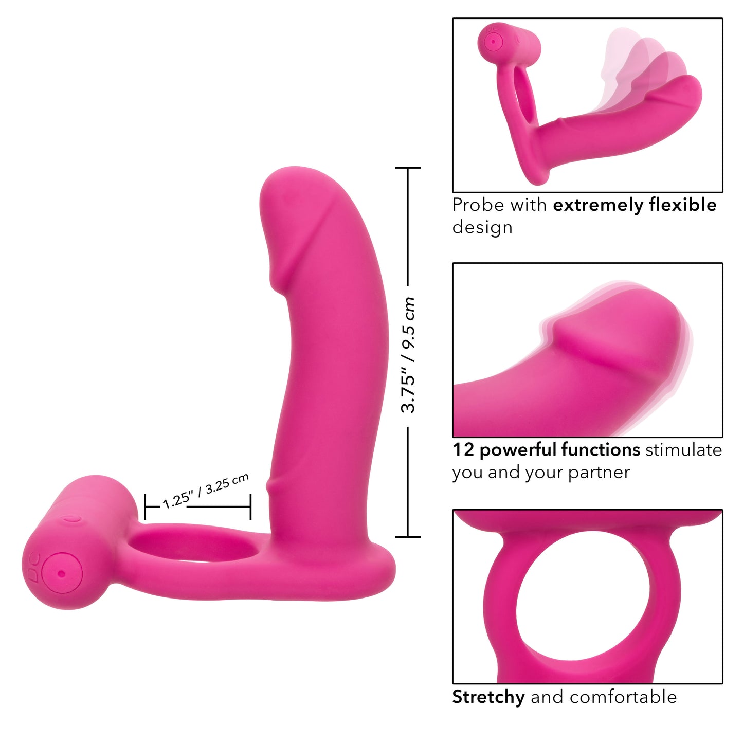 CalExotics Silicone Rechargeable Double Diver - Pink - Multi-Function Vibrating Cock Ring