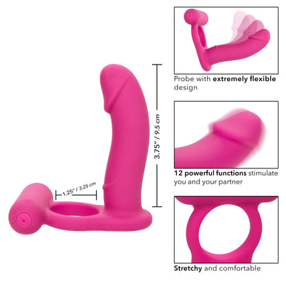 CalExotics Silicone Rechargeable Double Diver - Pink - Multi-Function Vibrating Cock Ring