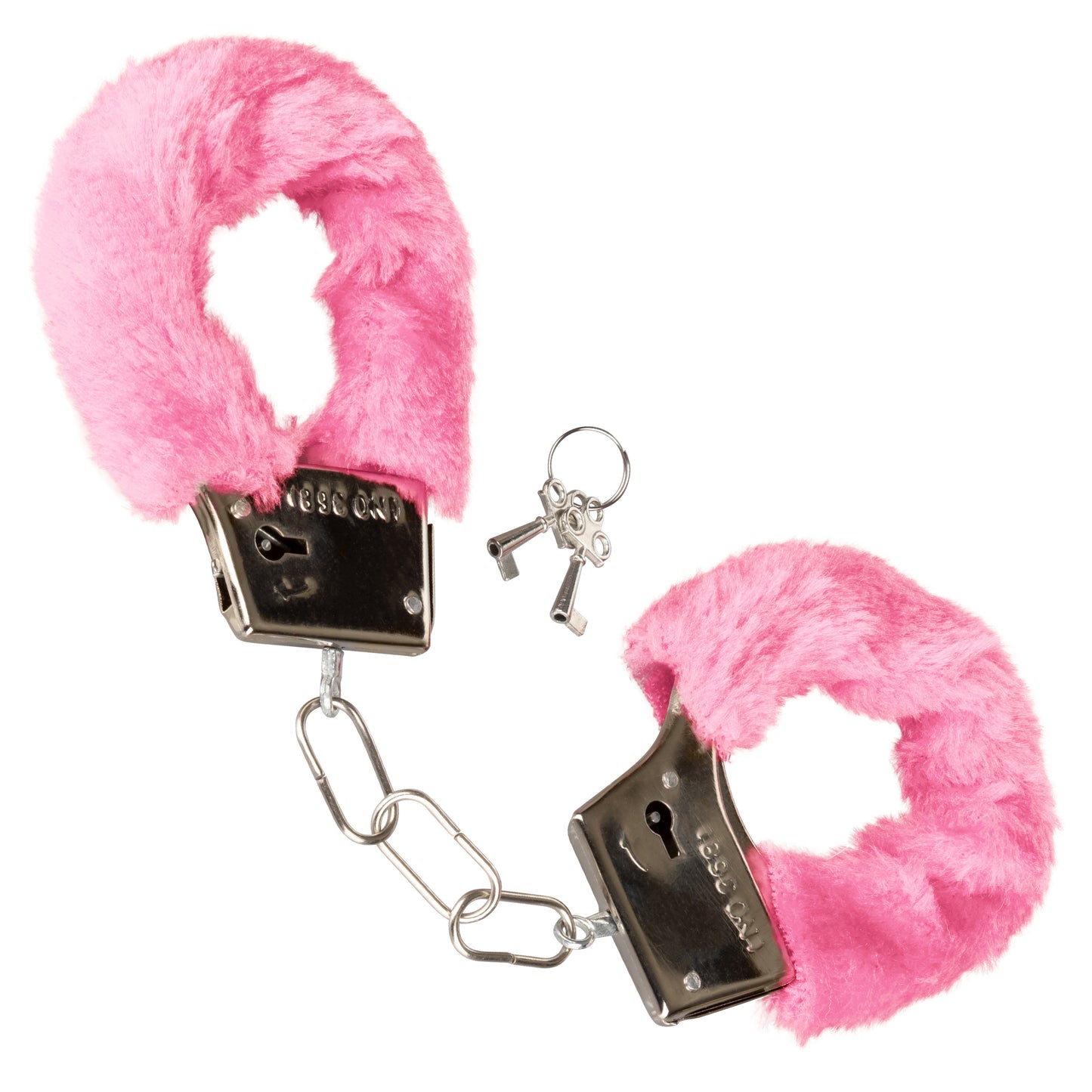 CalExotics Playful Furry Cuffs - Pink Metal Faux Fur Handcuffs with Safety Release