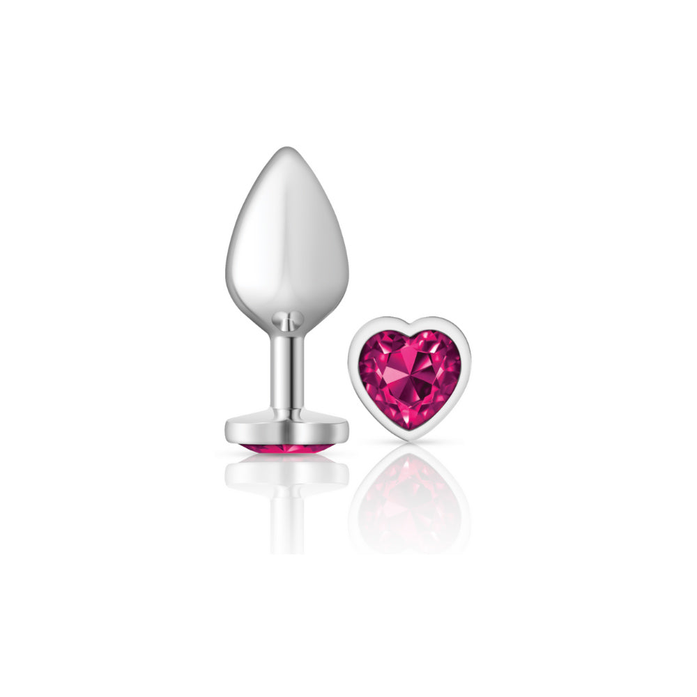 Cheeky Charms Medium Silver Metal Anal Plug with Bright Pink Heart Gem